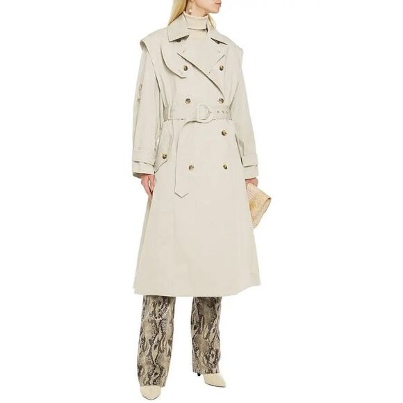 Zimmermann Cotton-Blend Super Eight Crinkled Gabardine Trench Coat Khaki Size 0 - Picture 1 of 8